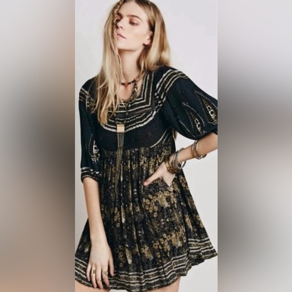♥️ NWT Free People Printed Bohemian Mini Dress - Picture 3 of 12